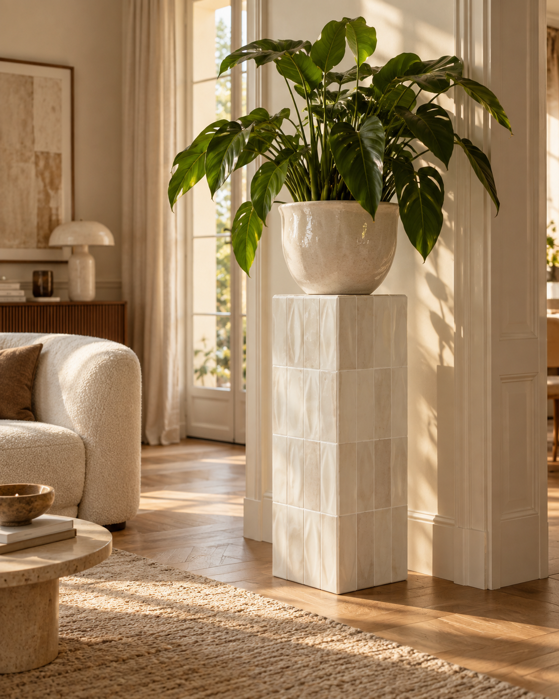 Beige zuil van tegels